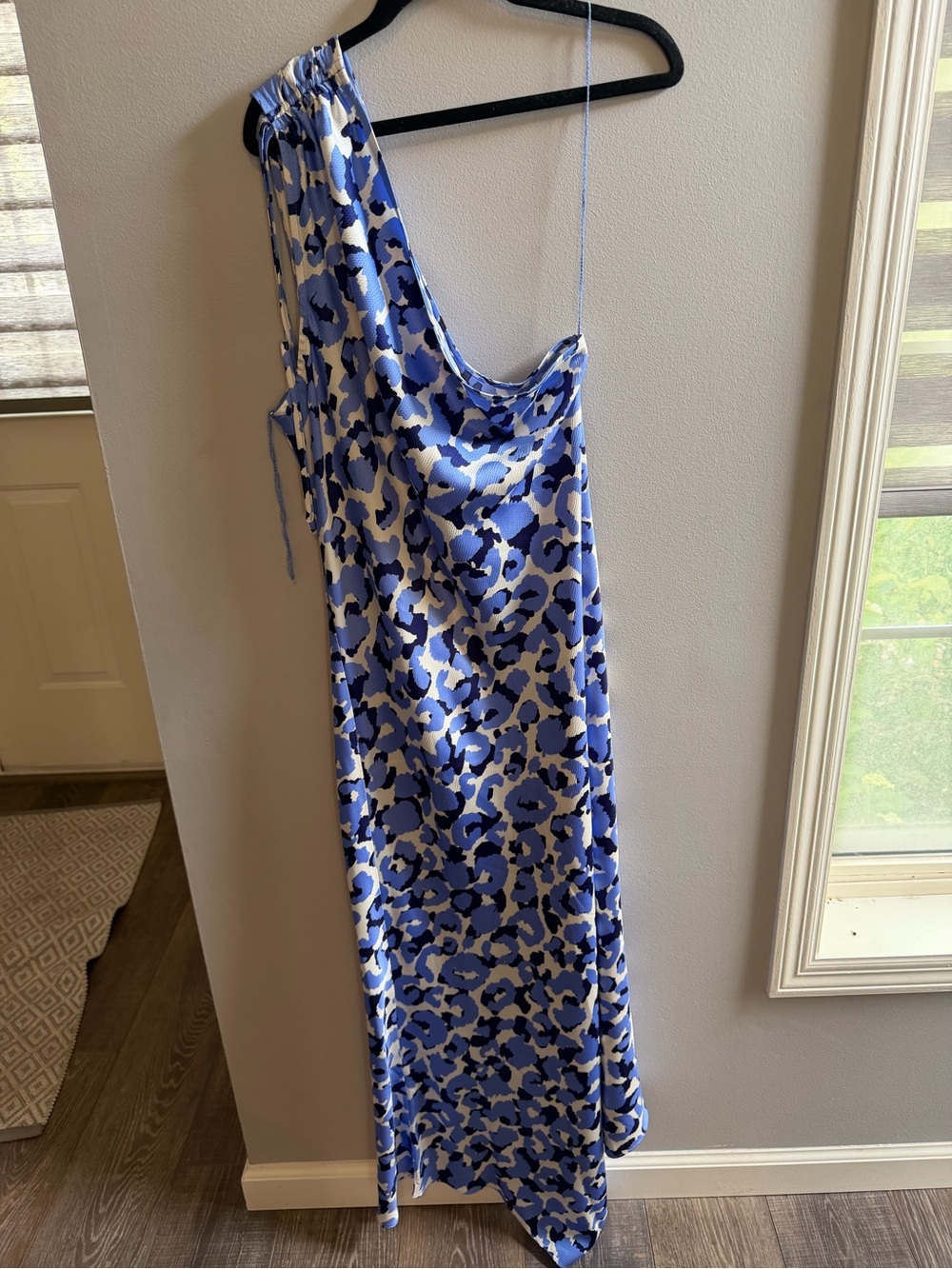London Times One-Shoulder Blue Floral Slip Dress